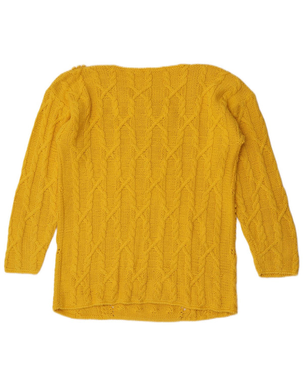 Vintage damski sweter z dekoltem w łódkę UK 14, średni żółty bawełniany