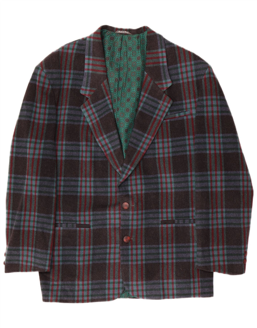 Vintage męska marynarka zapinana na 2 guziki IT 48 Średni granatowy wełniany kratkę