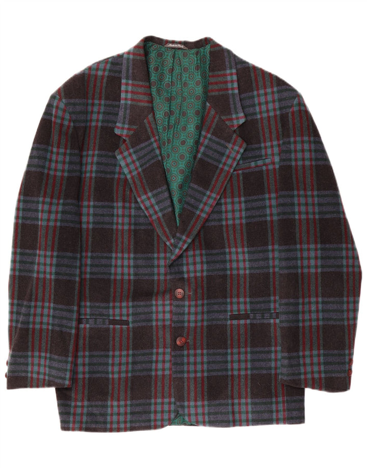 Vintage męska marynarka zapinana na 2 guziki IT 48 Średni granatowy wełniany kratkę