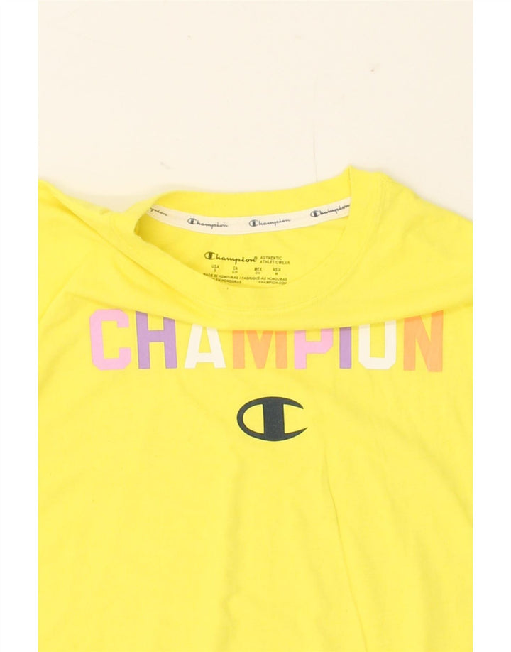 CHAMPION Womens Graphic T-Shirt Top UK 10 Small Yellow Vintage Champion and Second-Hand Champion from Messina Hembry 