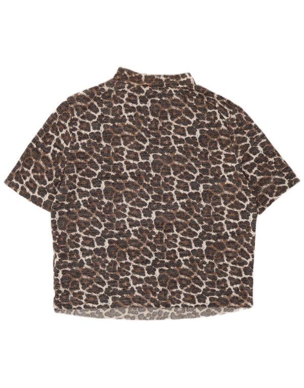 Damska bluzka Zara Trafaluc Crop Top UK 14 Large Beżowa wiskoza z nadrukiem zwierzęcym
