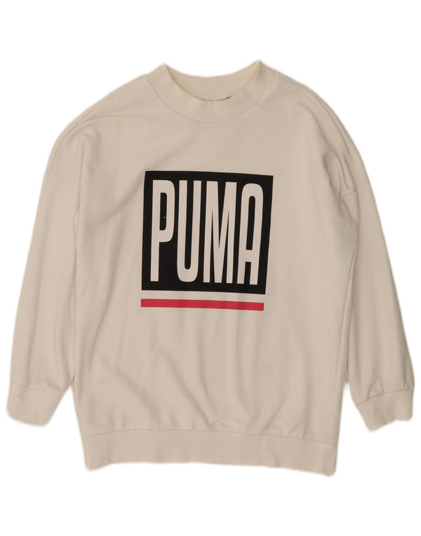 Damska bluza Puma z graficznym luźnym krojem, sweter UK 10, mała, biała bawełna
