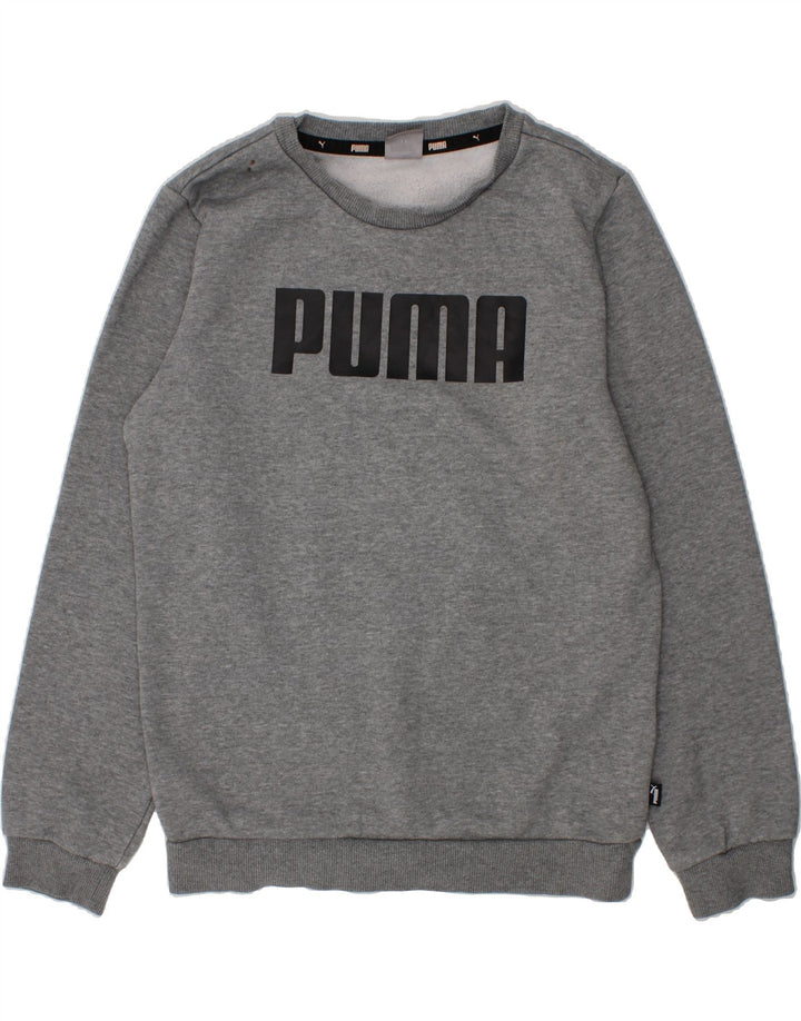 PUMA Boys Graphic Sweatshirt Jumper 11-12 Years Grey Cotton Vintage Puma and Second-Hand Puma from Messina Hembry 