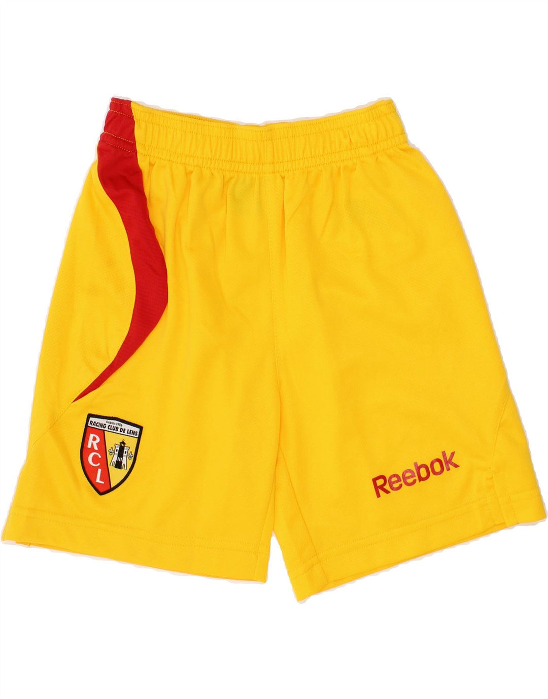 REEBOK Boys Graphic Sport Shorts 5-6 Years Yellow Colourblock Polyester Vintage Reebok and Second-Hand Reebok from Messina Hembry 