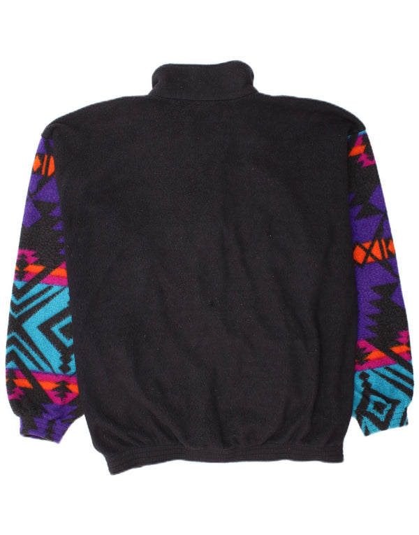 Męski sweter polarowy z zamkiem błyskawicznym w stylu VINTAGE, duży, czarny, geometryczny