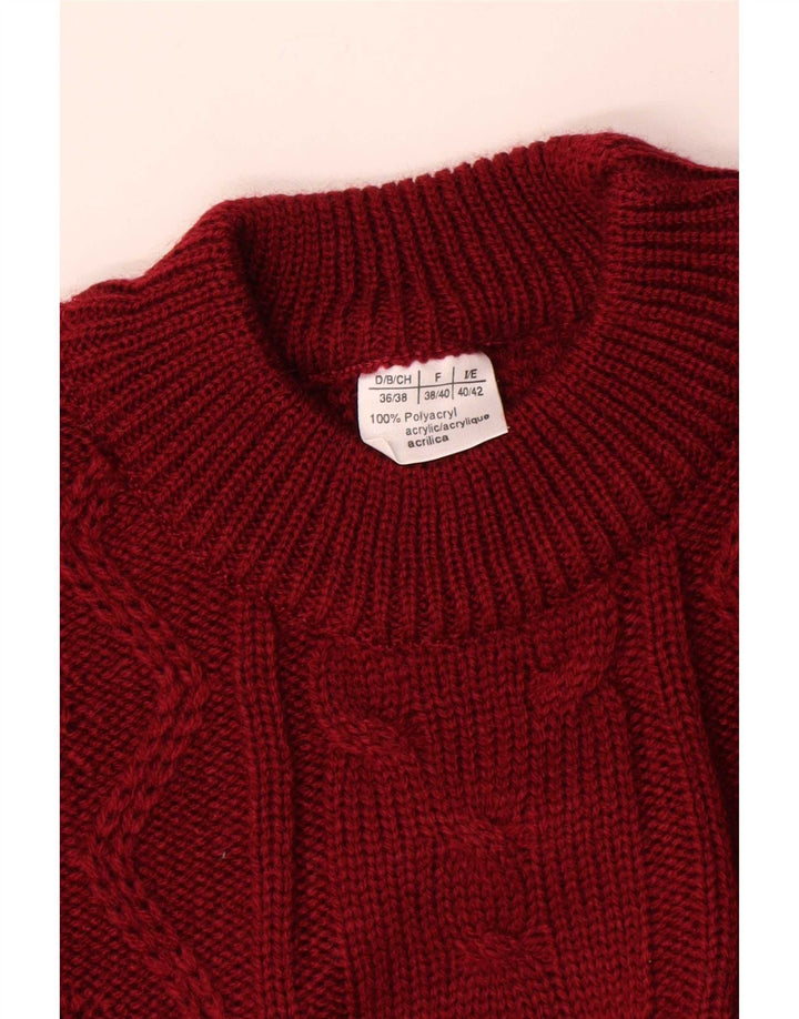 Vintage damski sweter oversize z okrągłym dekoltem, EU 38/40, średni bordowy