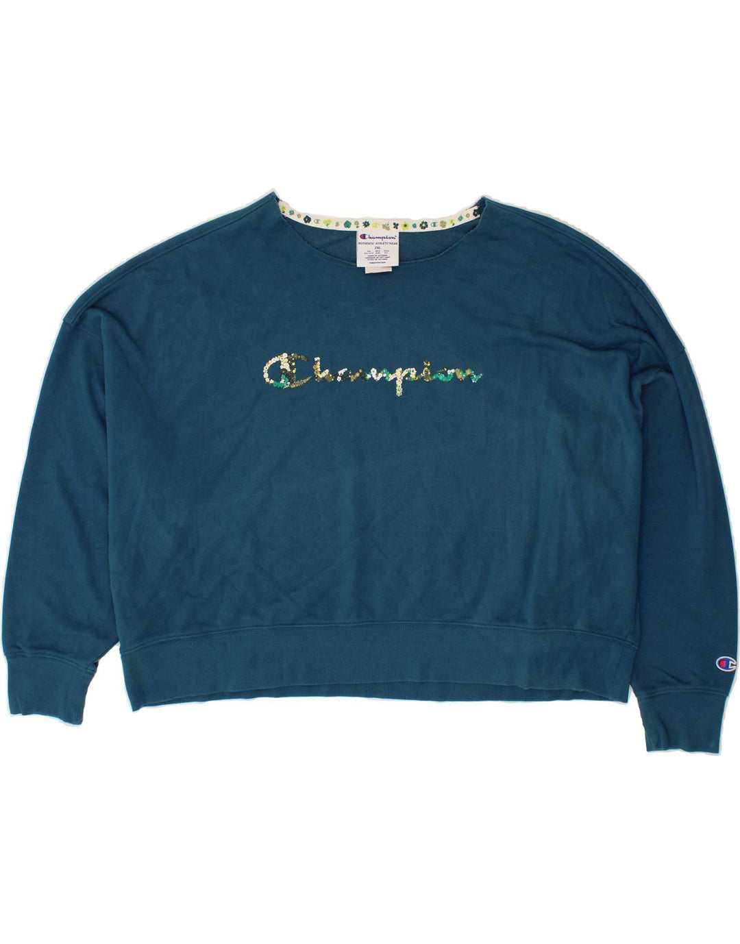 CHAMPION Womens Oversized Graphic Sweatshirt Jumper UK 20 2XL Navy Blue Vintage Champion and Second-Hand Champion from Messina Hembry 