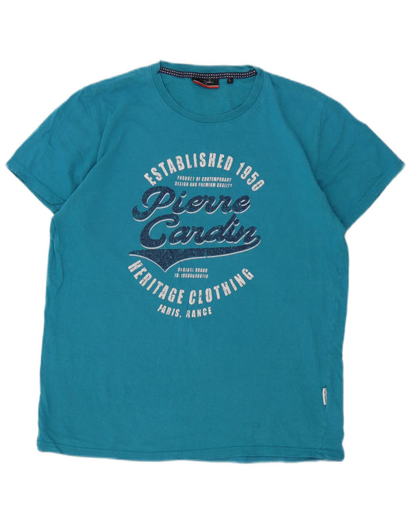 Męski T-shirt z grafiką Pierre Cardin, duży, niebieski, bawełniany