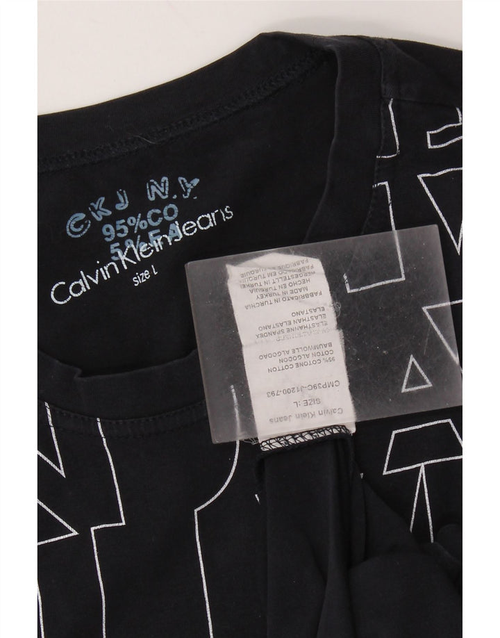 CALVIN KLEIN JEANS Męski T-shirt z grafiką, duży, granatowy, bawełniany