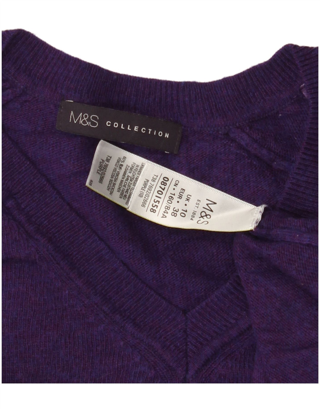 MARKS & SPENCER Damski sweter oversize z dekoltem w kształcie litery V, UK 10, mały fiolet