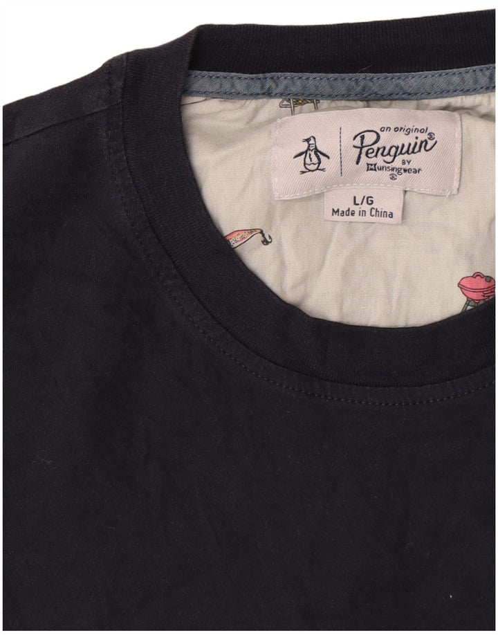 T-shirt męski Penguin, duży, bawełniany, granatowy