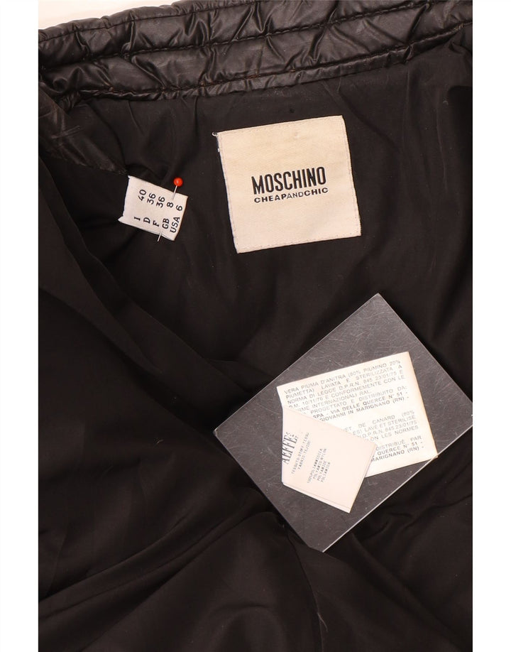 Damski ocieplany płaszcz Moschino z podwójnymi piersiami UK 8, mały, czarny poliamid
