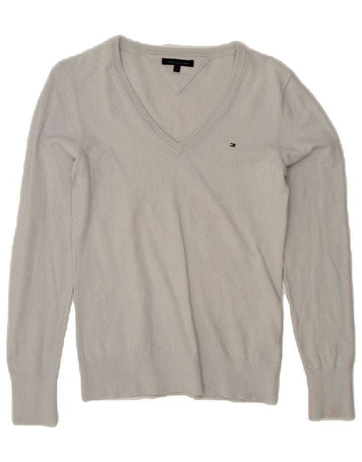 TOMMY HILFIGER Mens V-Neck Jumper Sweater Small Grey Cotton Vintage Tommy Hilfiger and Second-Hand Tommy Hilfiger from Messina Hembry 