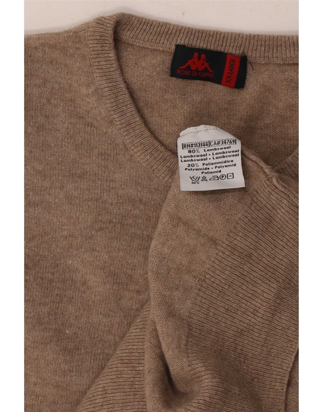 Męski sweter Kappa z okrągłym dekoltem 2XL Beżowa wełna owcza