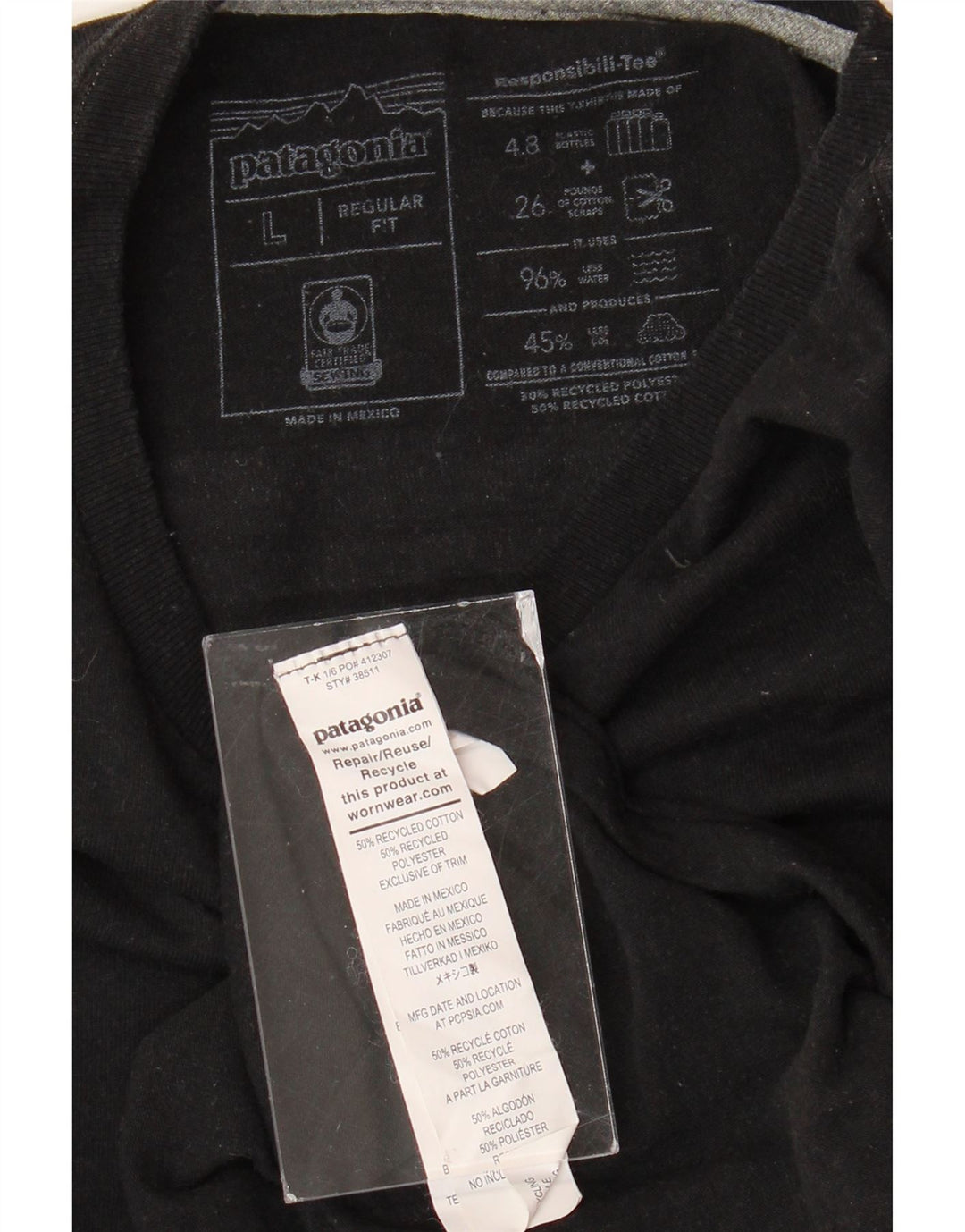 PATAGONIA Męski T-shirt z grafiką o regularnym kroju, duży, czarny, bawełniany