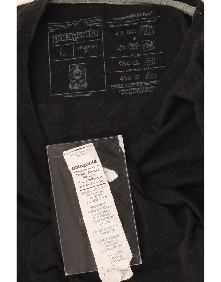 PATAGONIA Męski T-shirt z grafiką o regularnym kroju, duży, czarny, bawełniany