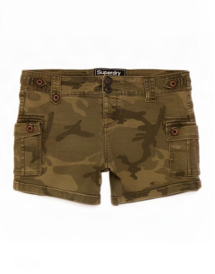 Damskie spodenki cargo Superdry, małe W30, zielona bawełna w kamuflażu
