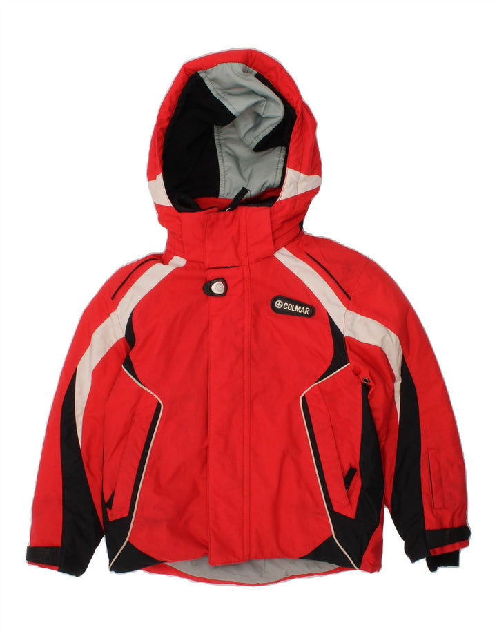 COLMAR Boys Hooded Windbreaker Jacket 7-8 Years Red Colourblock Polyamide Vintage Colmar and Second-Hand Colmar from Messina Hembry 