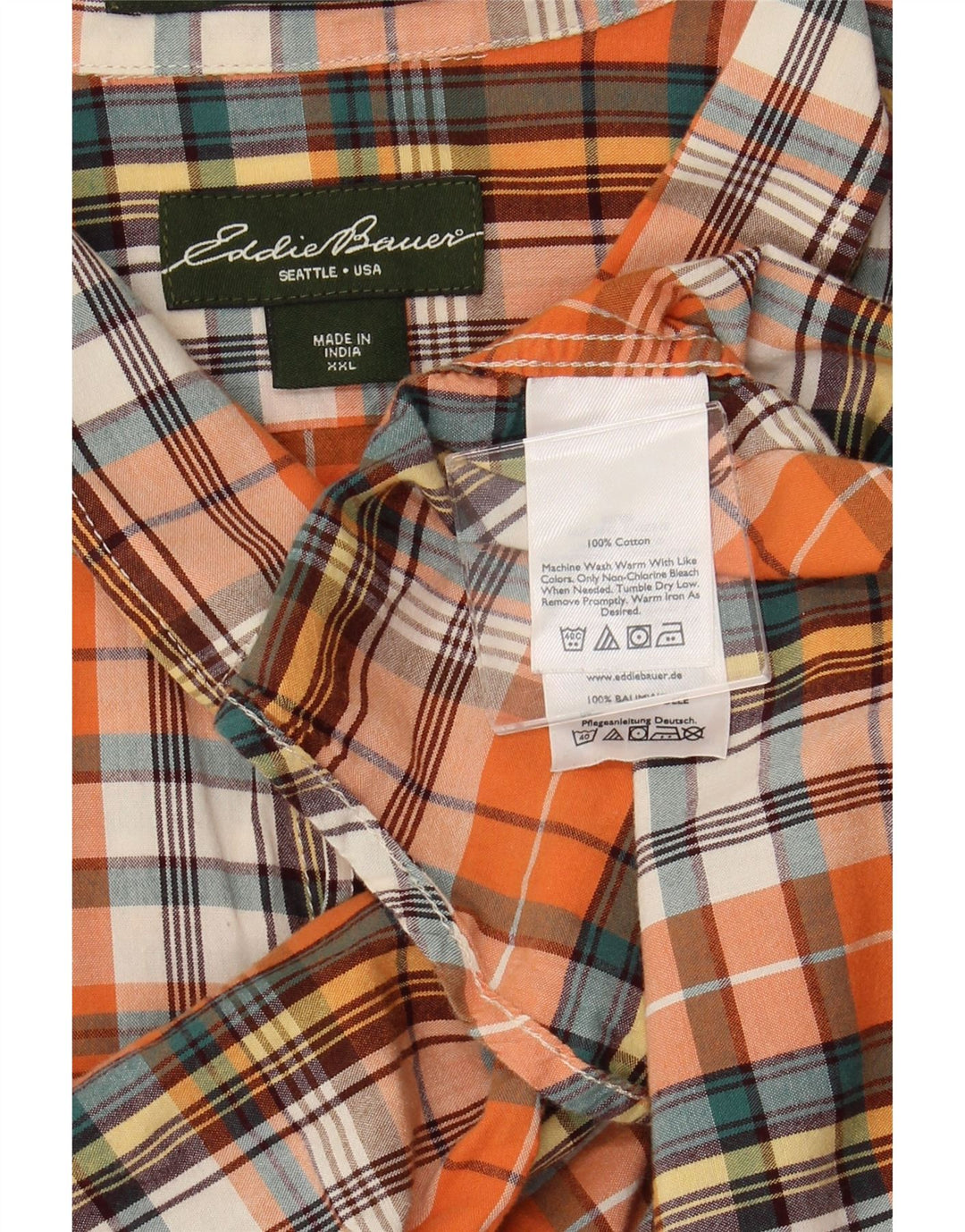 Koszula męska z krótkim rękawem EDDIE BAUER 2XL, bawełniana w pomarańczową kratkę
