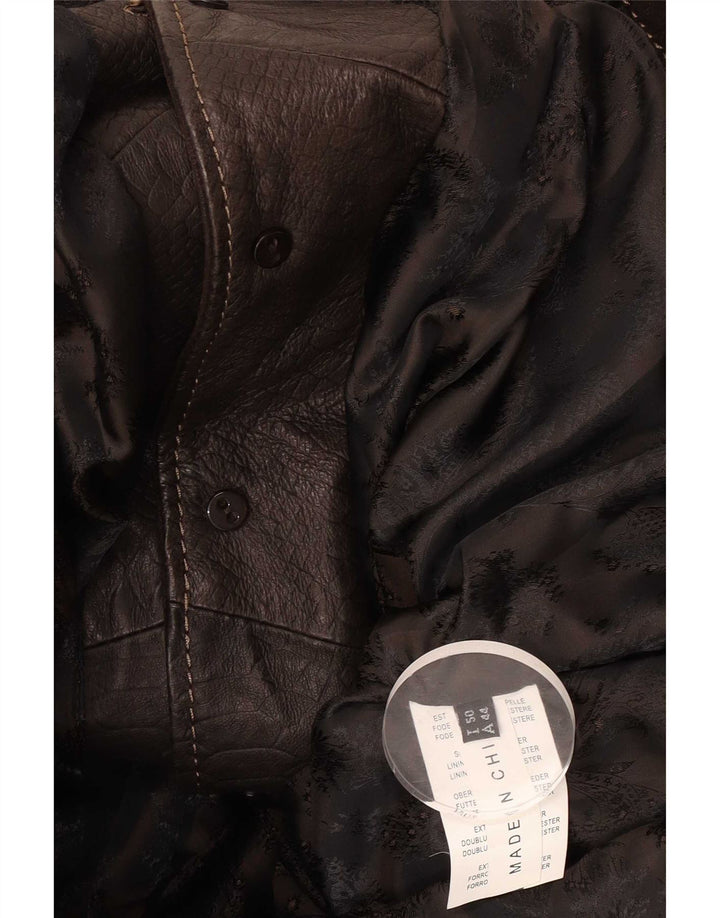 Vintage damski płaszcz skórzany IT 50 XL brązowy klasyczny