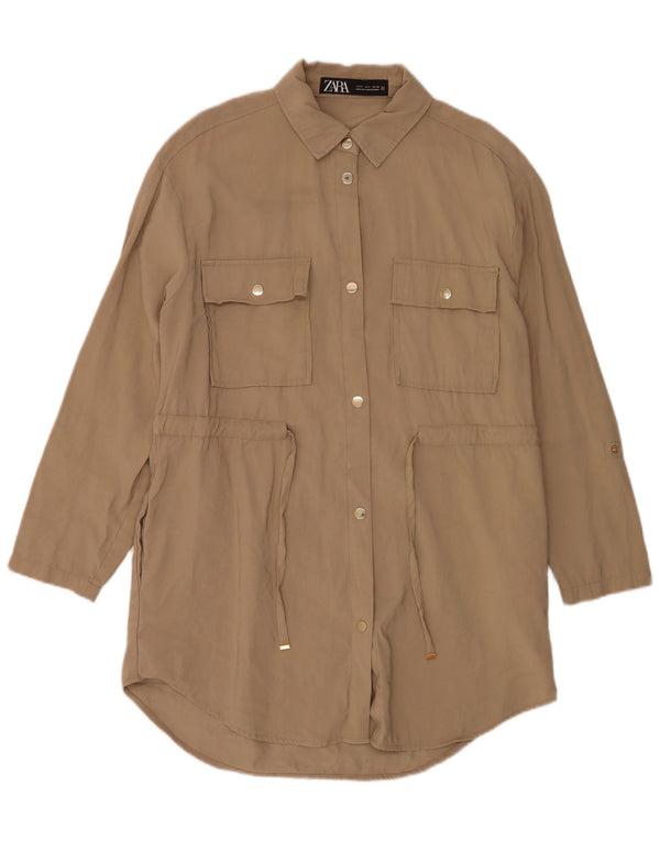 Damska oversize'owa sukienka koszulowa Zara UK 10 Small Beżowa Wiskoza