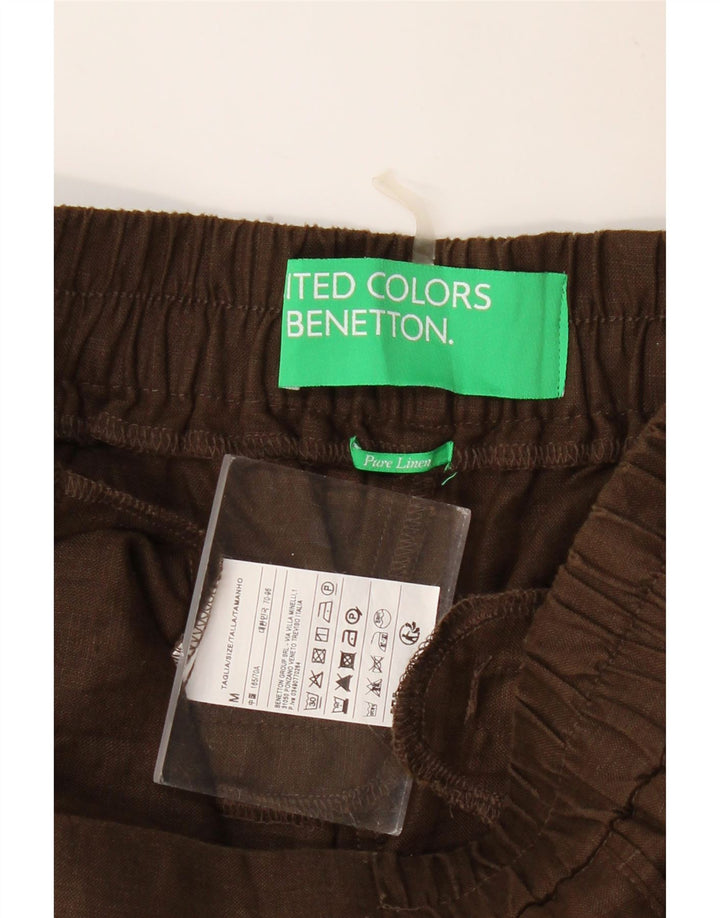 BENETTON Damskie zwężane spodnie Chino Medium W28 L27 Brązowe lniane