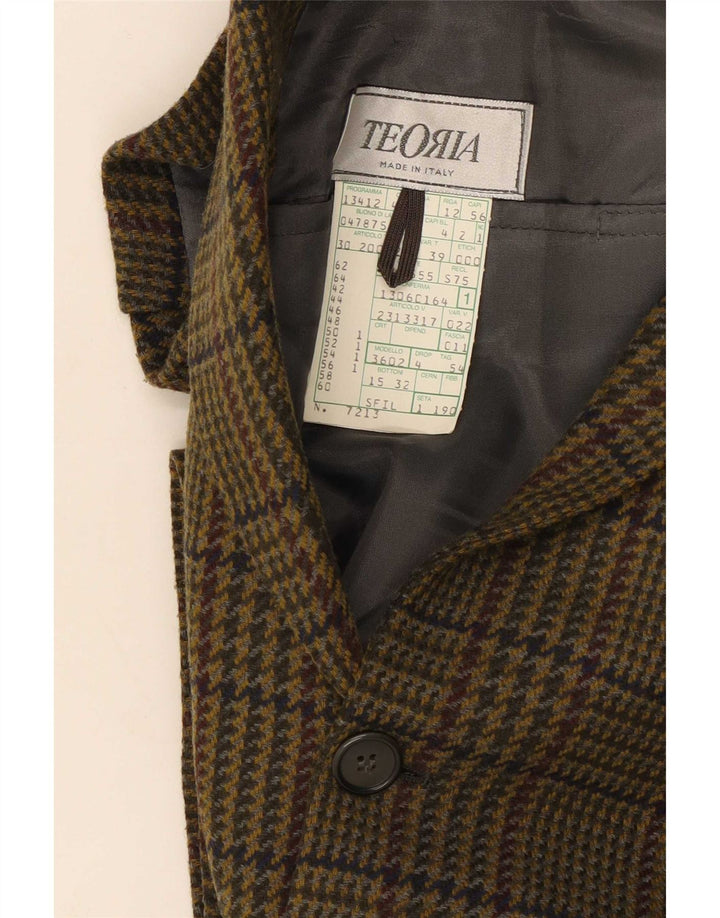 Vintage męska marynarka zapinana na 2 guziki IT 54 2XL Khaki, wełna w pepitkę