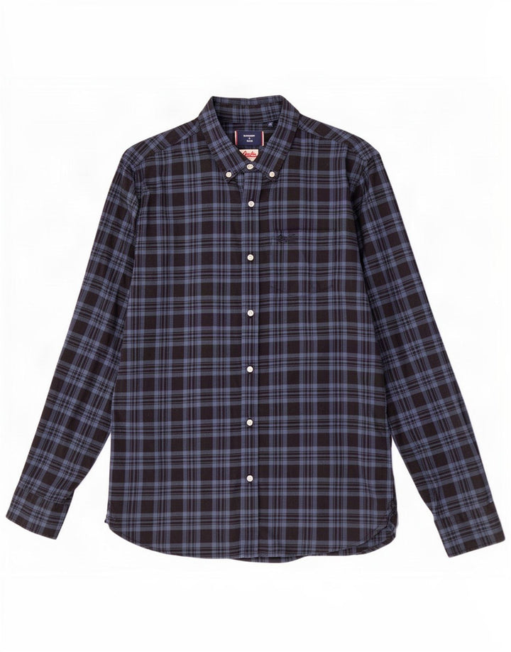 Męska koszula flanelowa Superdry, bawełniana, w średnią granatową kratkę