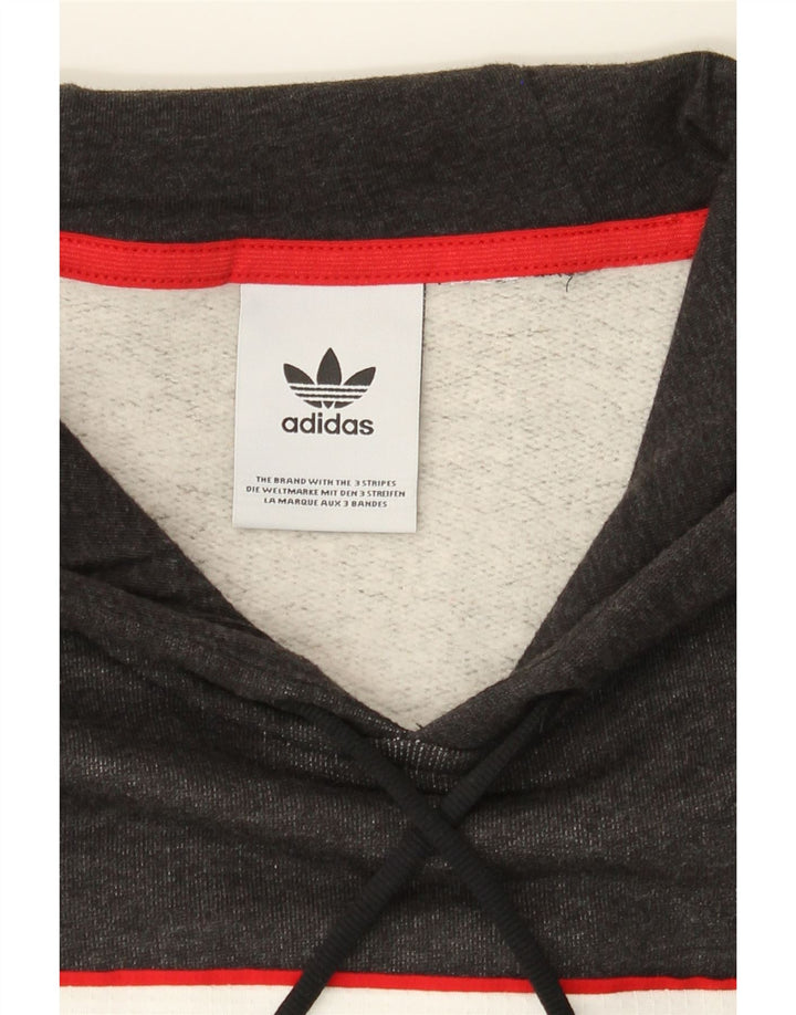 ADIDAS Mens Graphic Hoodie Jumper Small Grey Colourblock Vintage Adidas and Second-Hand Adidas from Messina Hembry 