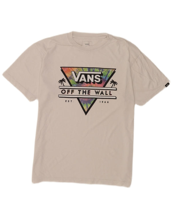 Męski T-shirt Vans o klasycznym kroju z grafiką, średniej wielkości, biały, bawełniany