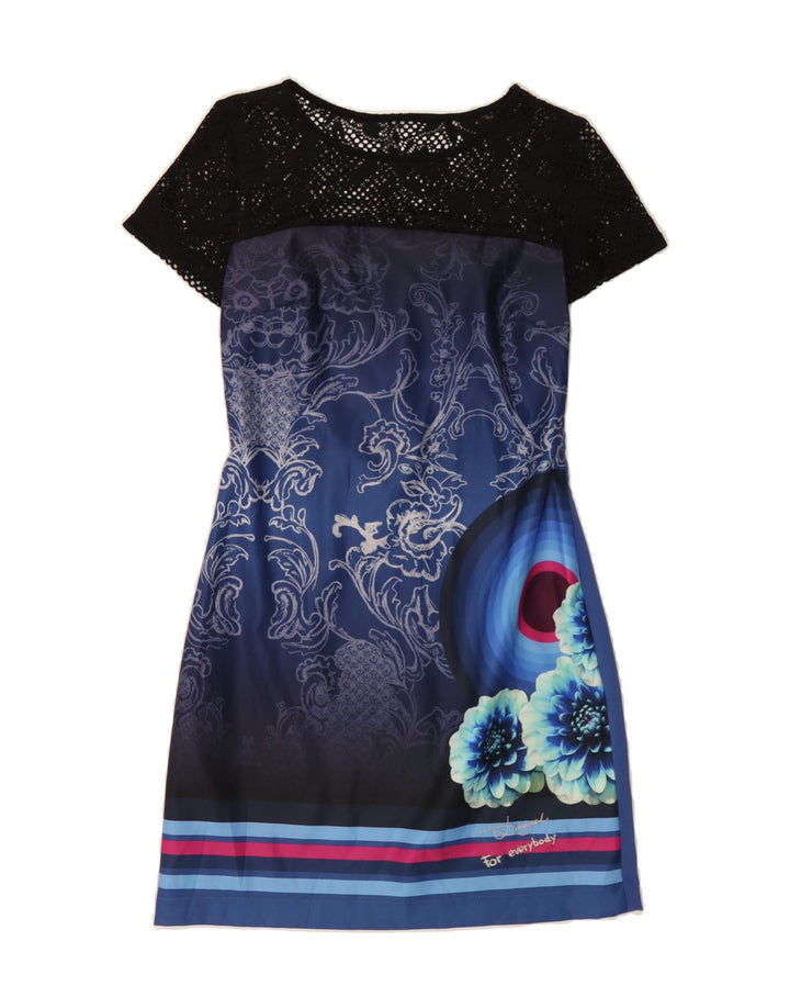 DESIGUAL Womens Sheath Dress EU 40 Medium Blue Floral Polyester Vintage Desigual and Second-Hand Desigual from Messina Hembry 