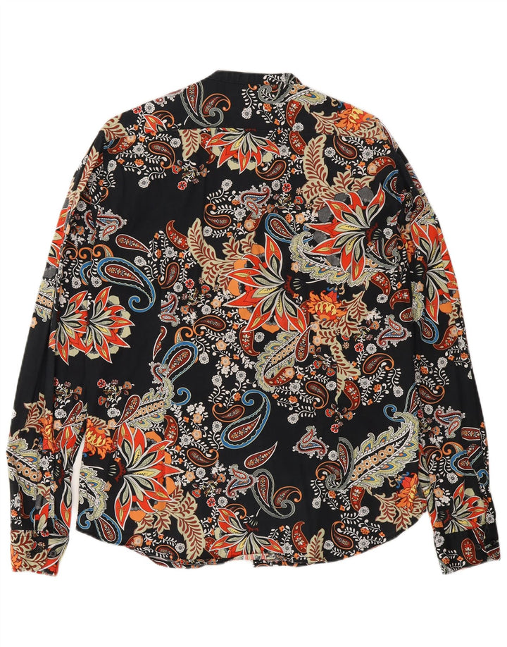 Koszula męska w stylu vintage, duża, czarna, bawełniana paisley