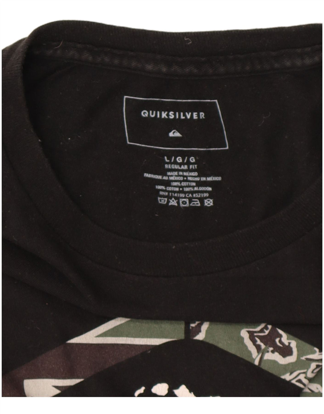 Męski T-shirt z grafiką QUIKSILVER Hawaii o regularnym kroju, duży, czarny, bawełniany