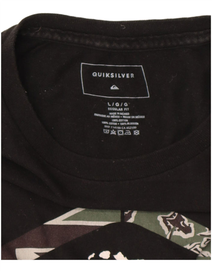 Męski T-shirt z grafiką QUIKSILVER Hawaii o regularnym kroju, duży, czarny, bawełniany