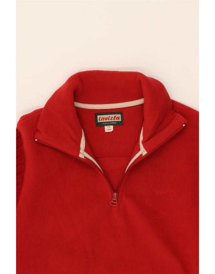 INVICTA Girls Zip Neck Fleece Jumper 13-14 Years Red Polyester Vintage Invicta and Second-Hand Invicta from Messina Hembry 