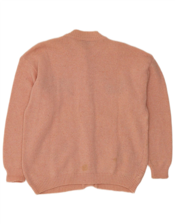 Sweter damski VINTAGE UK 16, duży, różowy, wełniany w kwiaty