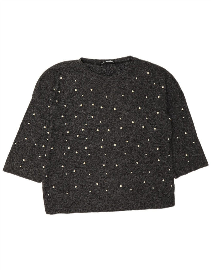 Damski top oversize Zara z rękawem 3/4, UK 10, mały, szary w cętki