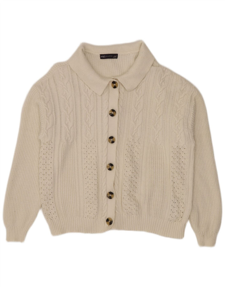 Marks & Spencer Damski sweter rozpinany UK 16, duży, biały, wiskoza