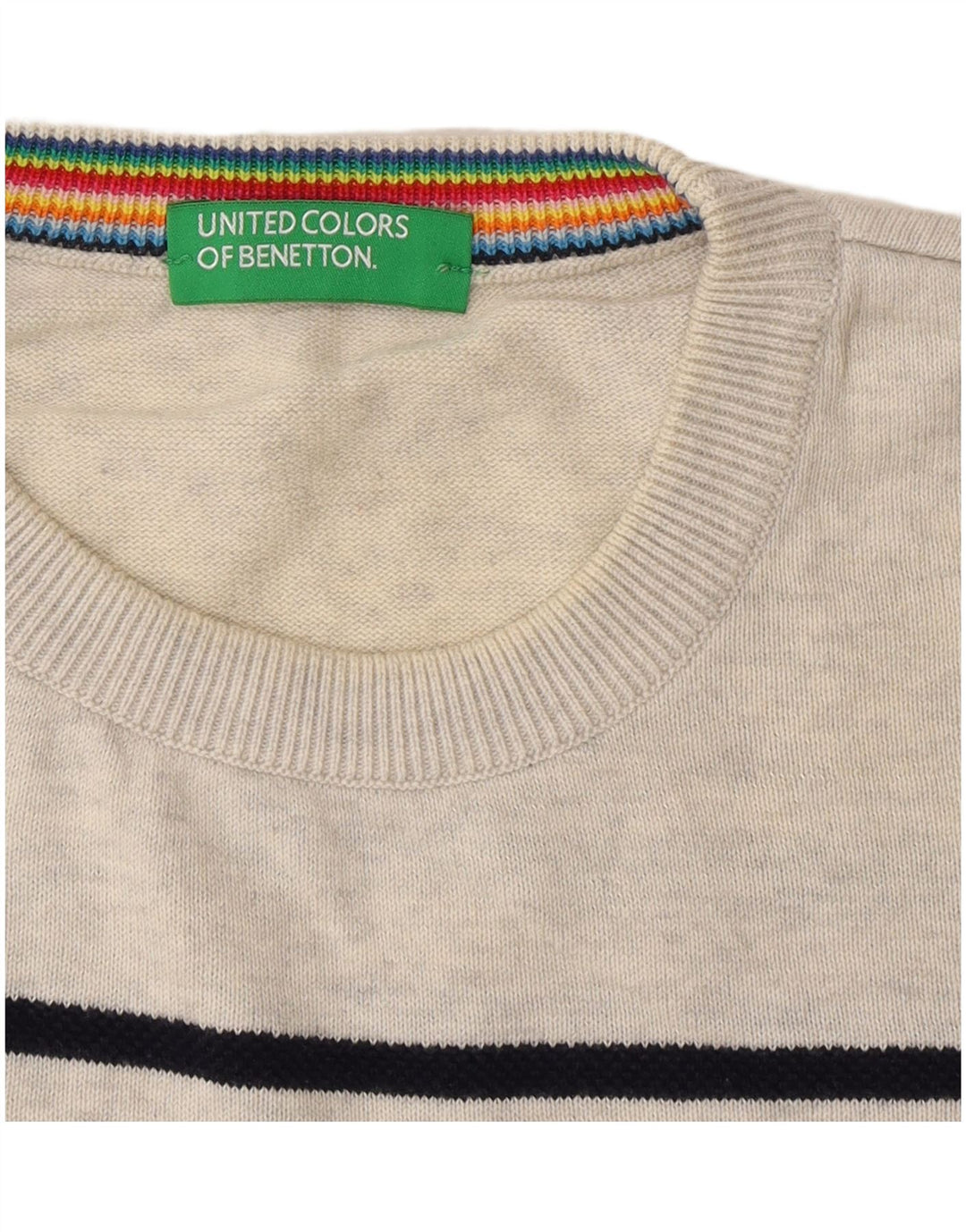 Męski sweter z okrągłym dekoltem Benetton w średnie szare paski