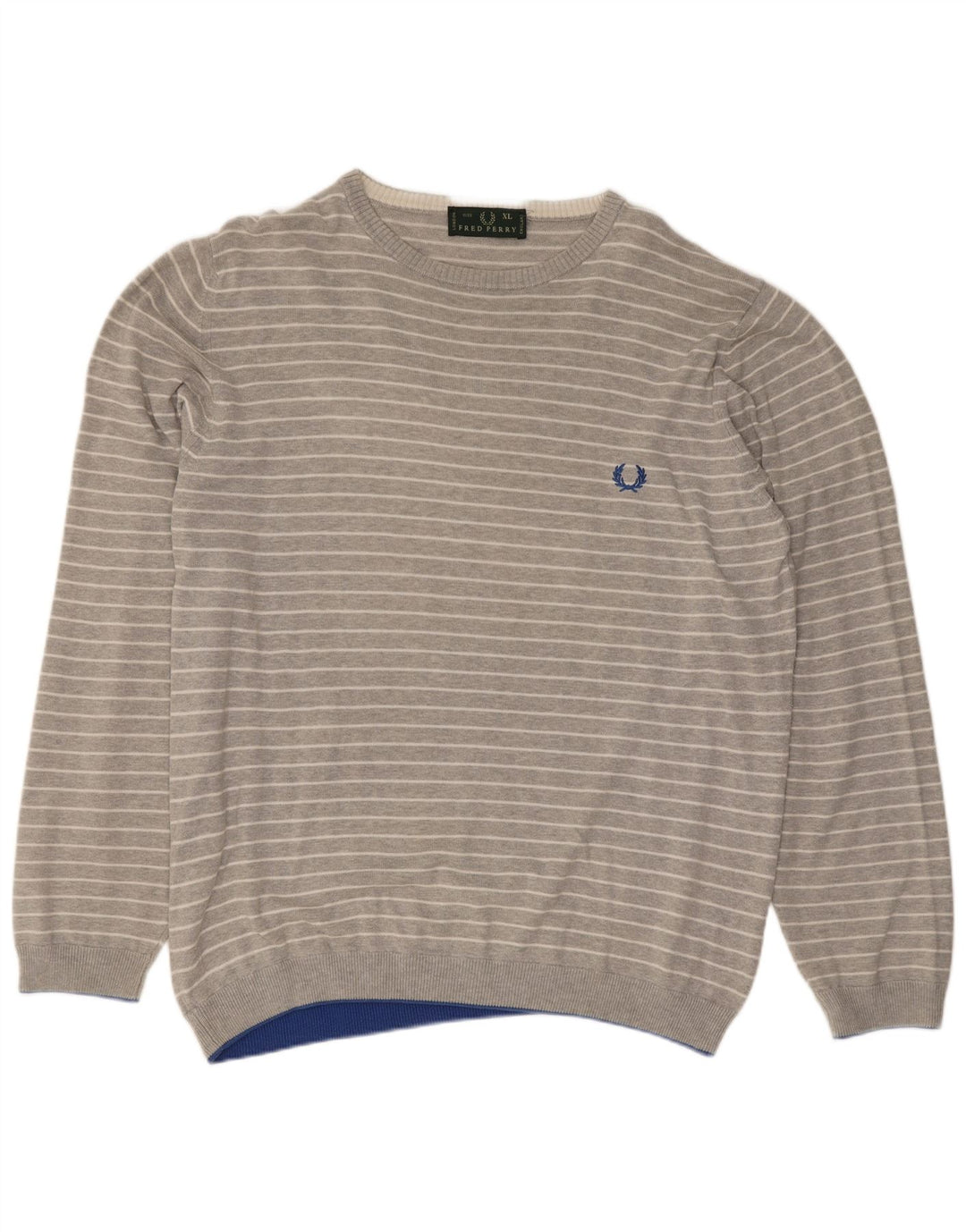 Męski sweter z okrągłym dekoltem Fred Perry XL, bawełniany w szare paski