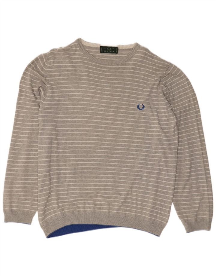 Męski sweter z okrągłym dekoltem Fred Perry XL, bawełniany w szare paski