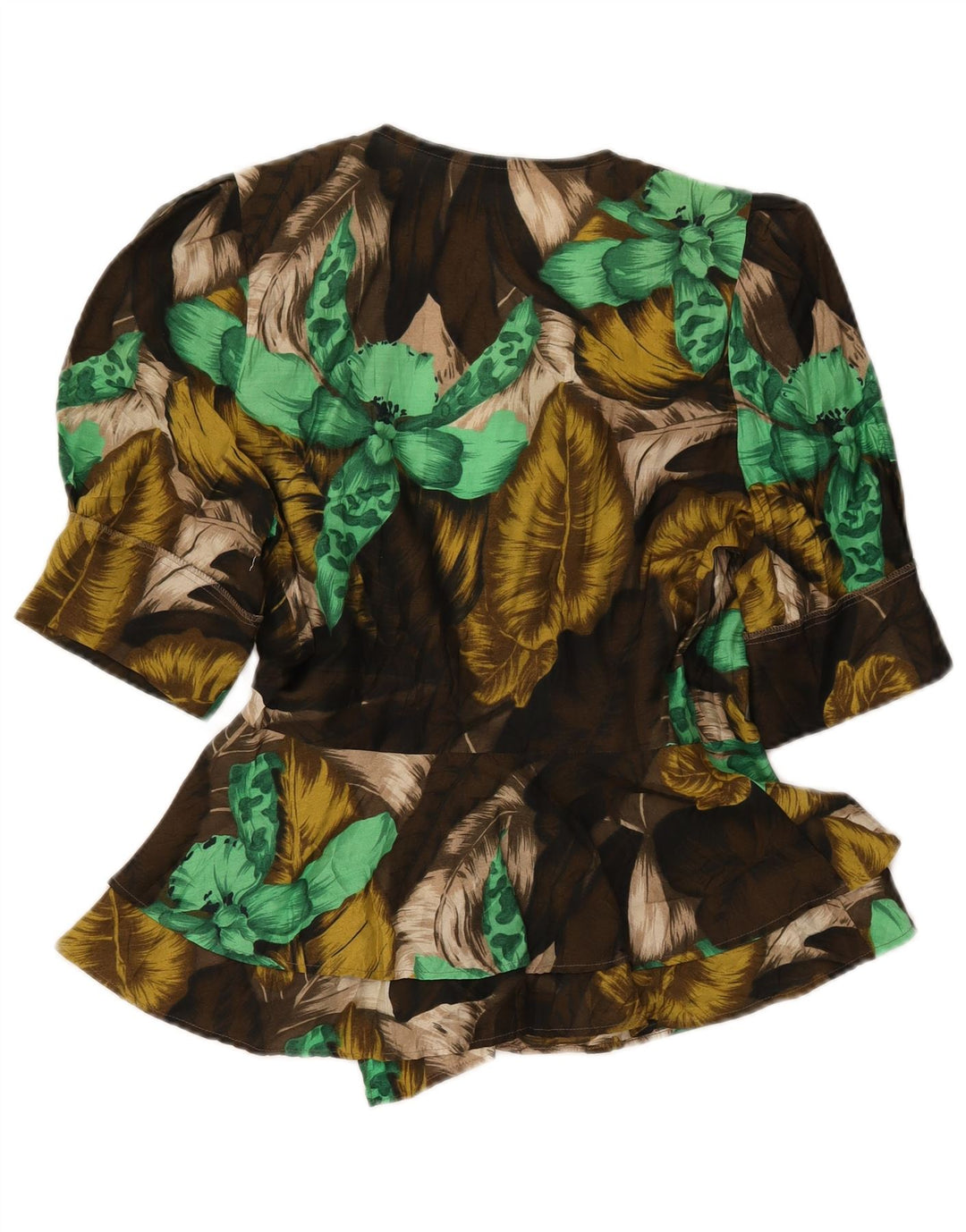 Damska bluzka koszulowa z krótkim rękawem VINTAGE IT 42 Średni khaki w kwiaty