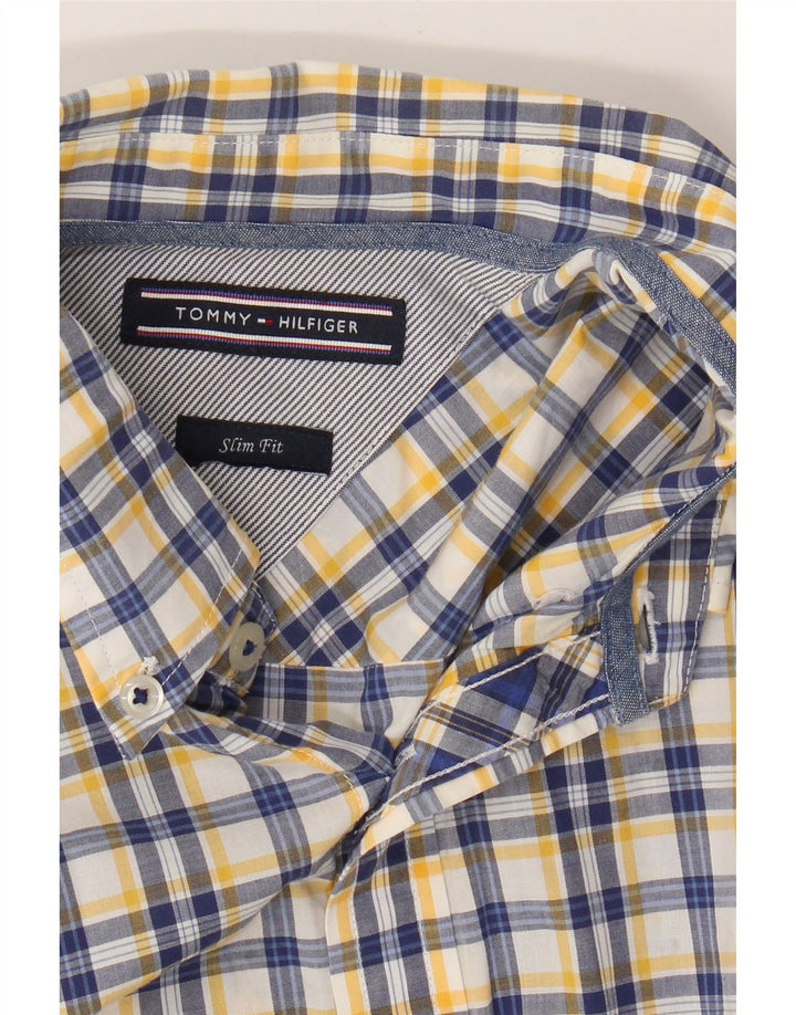 TOMMY HILFIGER Mens Slim Fit Shirt Large Blue Check Cotton Vintage Tommy Hilfiger and Second-Hand Tommy Hilfiger from Messina Hembry 