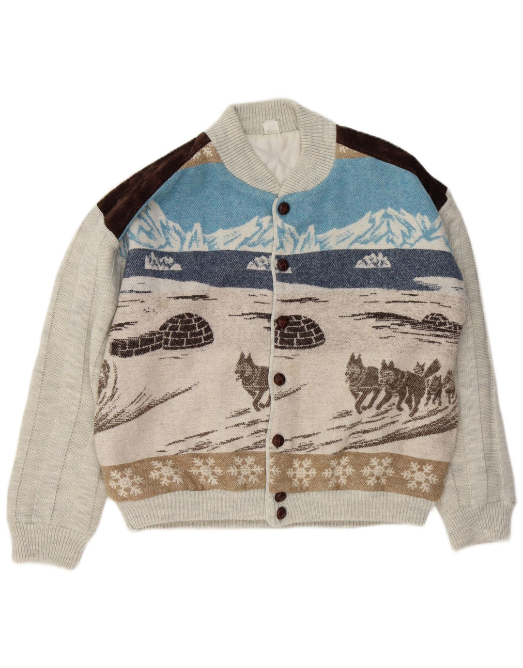 Męski sweter rozpinany z grafiką VINTAGE IT 48/50, średni, wielokolorowy