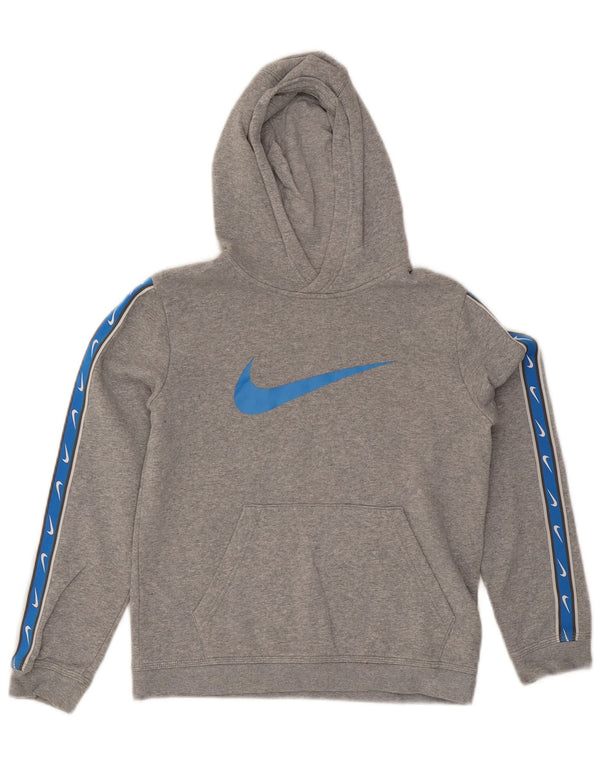 Chłopięcy sweter z kapturem Nike z grafiką, 12-13 lat, duży, szary, bawełniany z blokami kolorów