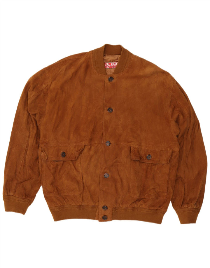 Męska zamszowa kurtka bomber Jolly IT 58 4XL brązowa skóra
