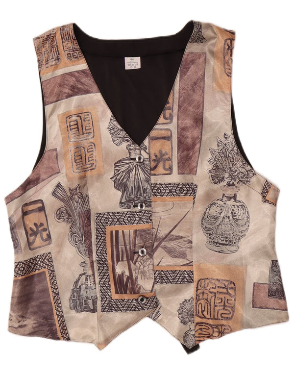 Damska kamizelka VINTAGE w abstrakcyjny wzór EU 44, duży brązowy poliester