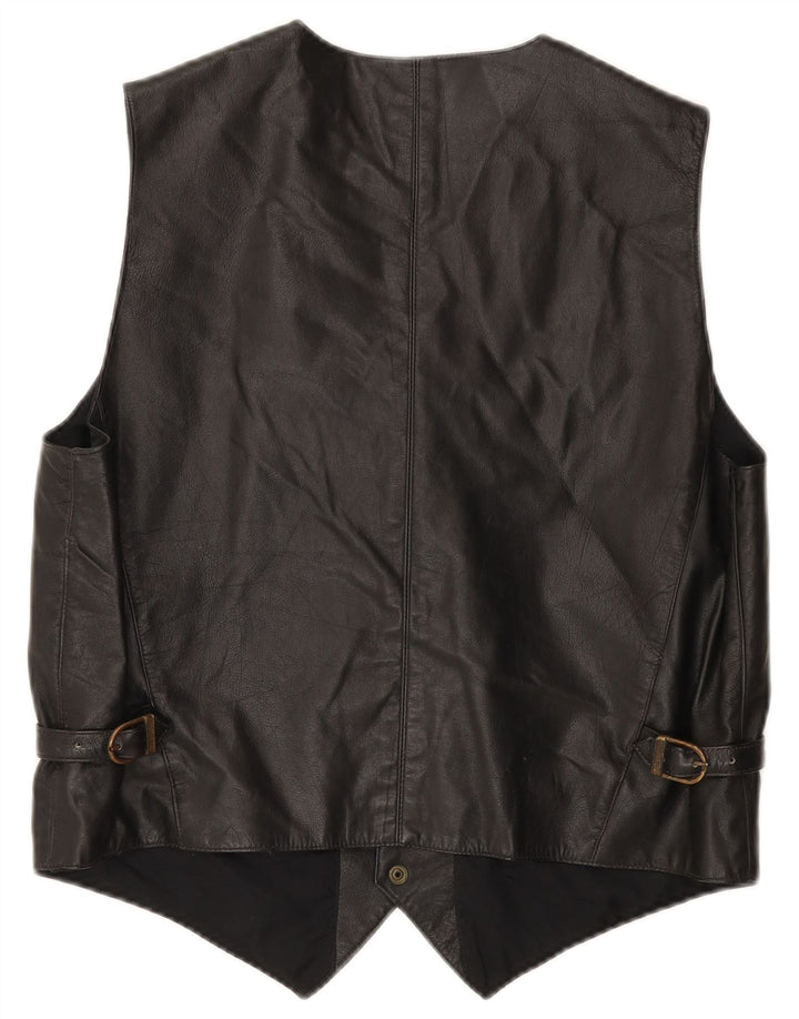 VINTAGE Mens Leather Waistcoat IT 50 Medium Black