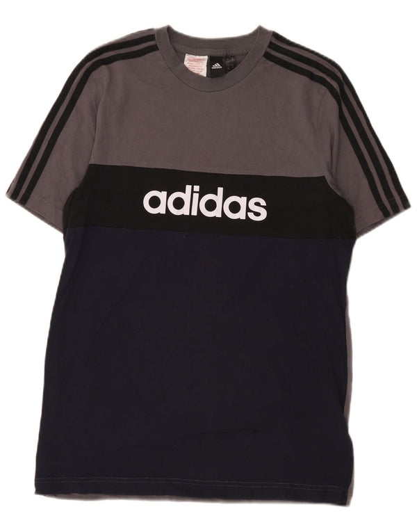 Chłopięca koszulka z grafiką Adidas, 15-16 lat, szara bawełna z blokami kolorów