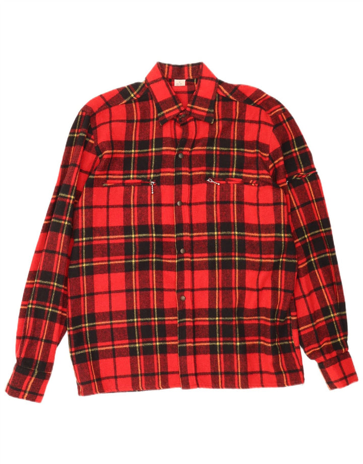 Vintage męska koszula flanelowa w małą czerwoną kratę wełnianą